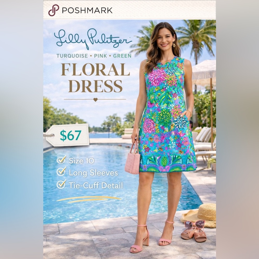 Lilly Pulitzer Turquoise, Pink & Green Floral Romper - Worn once - Picture 4 of 8
